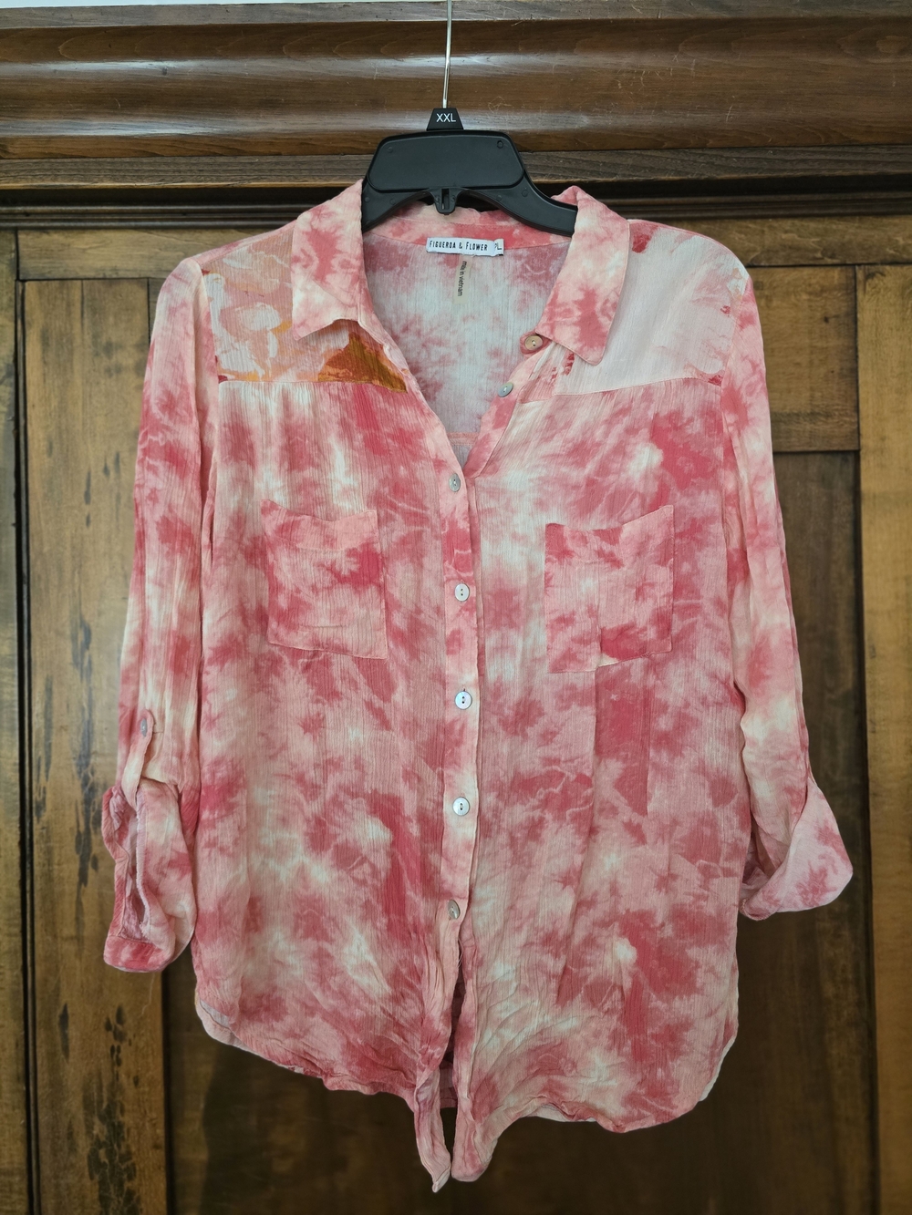 O Figueroa And Flower Pink Tie-Dye Button-Down Shirt Large